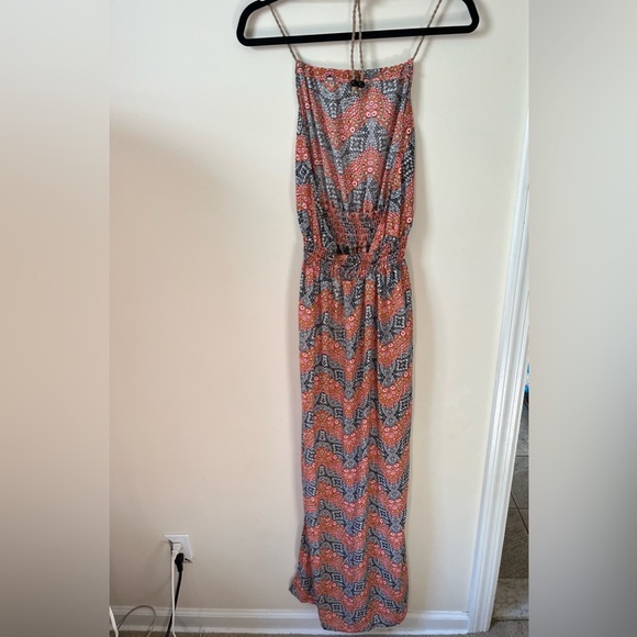 unbranded Dresses & Skirts - Colorful Coral Navy Beach Maxi Dress Halter Tie with Cork Detail Beachwear